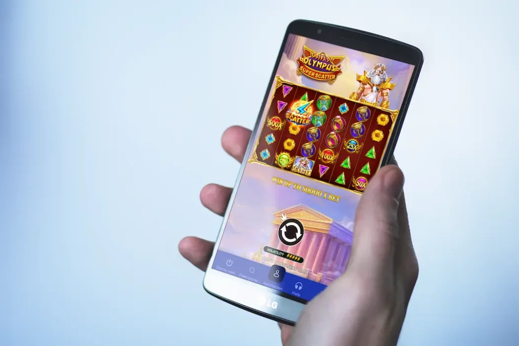 Online gokkasten spelen op een mobiel apparaat - illustratie